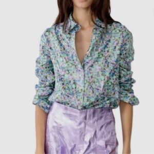Lanhtropy San Marino Metallic Meadow Print Floral Shirt Top